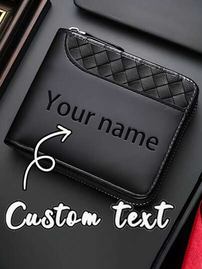 Personalized Men's Wallets, Personalized Business Card Holders, Customizable Text, Business-Style Multi-Functional Zippered Casual Short Wallets, Credit Card Wallets, Wallets With Card Slots, Coin Purses, Ticket Holders, Men's Fashion Accessories, Suitable For Teenagers, Students, Outdoor Travel, Graduation Gifts, Birthday Accessories, Formal/Business Occasions, And Are Excellent Gifts For Men On Valentine's Day And Father's Day.