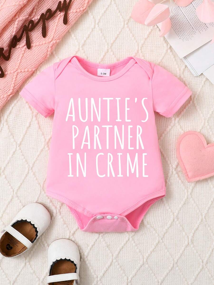 Baby One Piece Bodysuit Short Sleeve Crawling Clothes - Pink - View 1