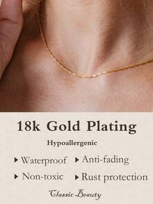 1件装不锈钢优雅扭纹链项链，细绳链项链，日常佩戴项链，金色精致项链，女士款 - 金色 - 查看 6