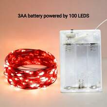 2m/20 piezas, 3m/30 piezas, 4m/40 piezas, 5m/50 piezas Luces de hadas LED, alimentadas por batería, adecuadas para bodas, vacaciones, dormitorio, fiesta, ambiente, mesita de noche, habitación, iluminación decorativa - Rojo - Ver 16