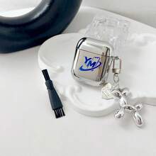 Balloon Dog Earphone Case, YM Letter Print Earphone Cover, Electroplated Glossy Anti-Slip Earphone Protective Case, Suitable For AirPods 1/2/3/4/Pro - Silver - View 15