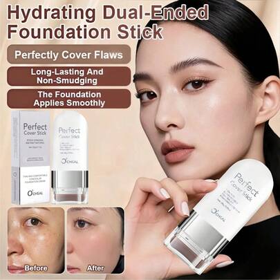 20ก. รองพื้นชนิดแท่ง, สองหัวพร้อมแปรง, ติดทนนานและกันน้ำ 2-in-1, ปกปิดรอยคล้ำและรอยตำหนิได้อย่างเป็นธรรมชาติด้วยส่วนผสมจากมะกอกและคาเมเลียที่ให้ความชุ่มชื้น