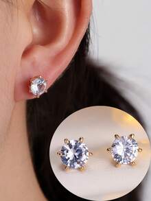 1对女士耳环，百搭简约合成立方氧化锆耳环，奢华优雅耳夹，适合日常佩戴 - 耳環 - 查看 6