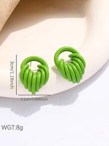 1 par de pendientes minimalistas de línea geométrica de acero inoxidable, adecuados para el uso diario de las mujeres - Verde - Ver 6