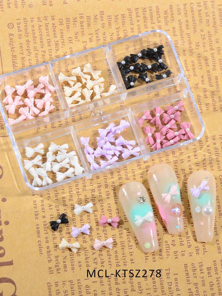 树脂蝴蝶结美甲装饰品，可爱彩色珍珠蝴蝶结美甲装饰品，DIY美甲用品及美甲宝石 - 彩色 - 查看 8