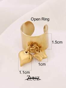 1pc Vintage Stainless Steel Butterfly Heart Charm Ring For Women Open Ring For Daily Wear And Gift For Girlfriend, Mother, Sister - Ring - View 2