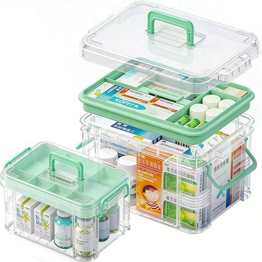 Transparent Multi-Layer First Aid Kit With Handle, Large Capacity Medicine Storage Box, Suitable For Home, Travel, Office, Can Organize Tablets, Bandages, Medical Supplies, Visible Compartments For Easy Access, Suitable For Emergencies And Daily Use, Durable Portable Design, Essential Health Storage Bag - Multicolor - View 1