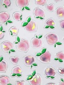 2片桃子形状3D立体浮雕激光可爱桃子图案贴纸，甜美清新，适合春夏美甲装饰 - 彩色 - 查看 5