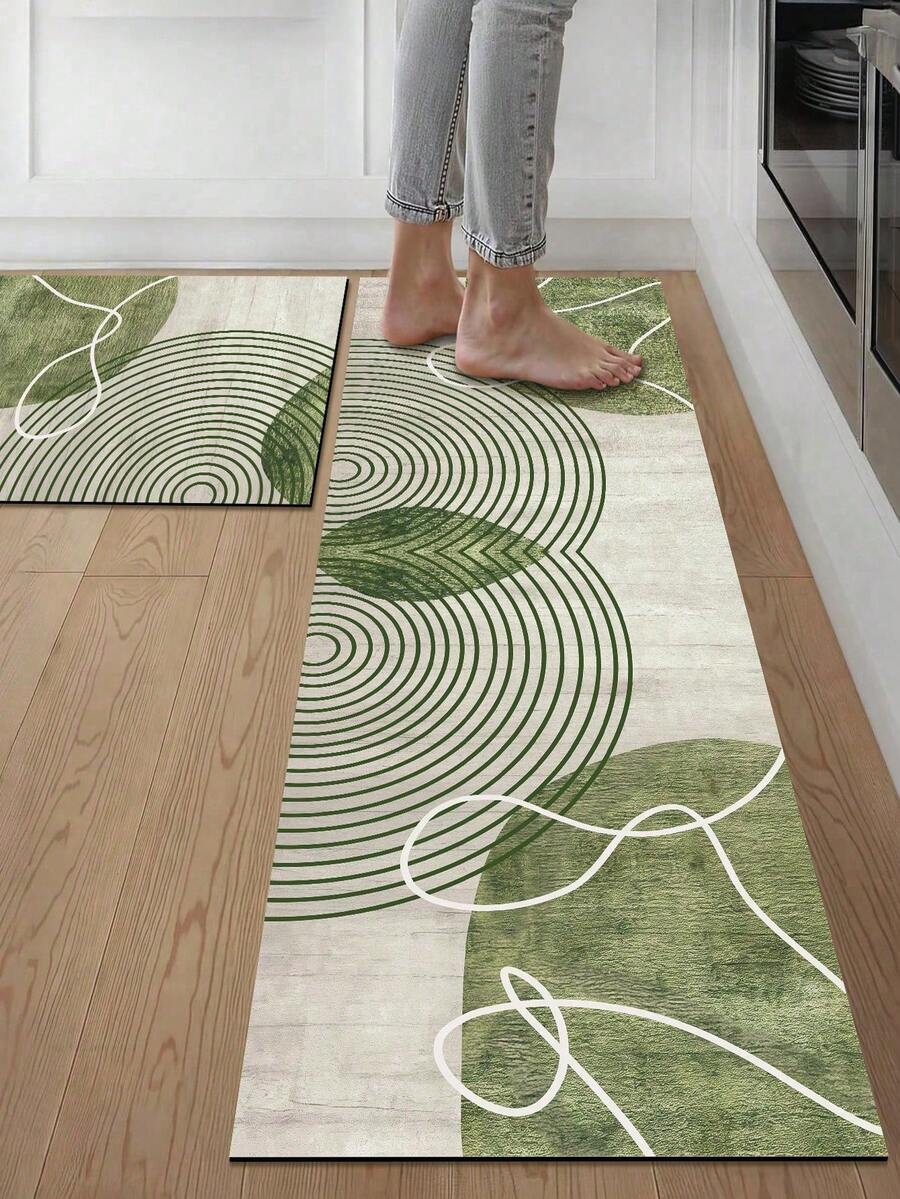 1pc Rubber Material Kitchen Long Runner Rug, Colorful Geometric Print Pattern, Nordic Luxury Style Kitchen Mat, Long Runner Rug For Laundry Room, Thick Fabric With Foot Feel, Easy Care Machine Washable, Practical Entryway Doormat Home Decor, Suitable For Dining Room, Kitchen, Laundry Room, Indoor Entrance, Autumn/Winter Gift - Green - View 1