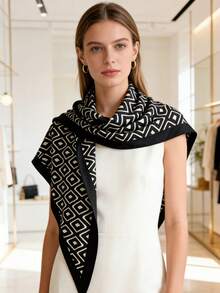 1 件多功能双面菱形围巾/披肩，适合日常、办公和度假穿着 - 黑色 - 查看 1