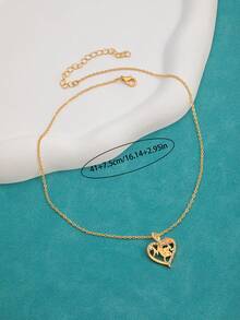1pc Letter "Mama/Mom" Heart Pendant Necklace, Gold Color With Rhinestones, Fashion Women Necklace, Mother's Day/Holiday Gift - Style 2 - View 3