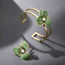 2件套优雅性感甜美仿珍珠花朵设计手链和戒指首饰套装，适合女性日常佩戴 - 彩色 - 查看 7