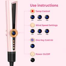 UKLISS 2-In-1 Multi-Functional Styling Tool | 200M Negative Ion High-Speed Airflow & Fast Heating | 3 Temperature Settings + Cold/Hot Mode LCD Display | Auto Shut-Off & Overheat Protection Suitable For Dry, Straight, Natural Curly, Tight Waves, Fluffy Bangs, Anti-Static, Smooth Effect, Ideal Gift - Pink - View 4