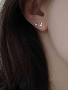 1 Pair Elegant S92 Pure Silver Gradient Zirconia Stud Earrings, Minimalist Japanese Style Jewelry Accessory, Romantic Gift - Radians 1 - View 4