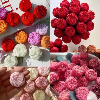 6件套逼真玫瑰花蜡烛模具 - 可重复使用的硅胶模具，适用于DIY蜡烛、肥皂、树脂和粘土工艺品 - 精致的花瓣、花蕊和叶子纹理，易于脱模 - 适合婚礼、情人节、圣诞节等节日的手工装饰品