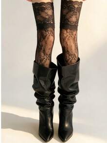 Fashionable Black Sexy Hollow Out Thigh High Stockings - Black - View 5