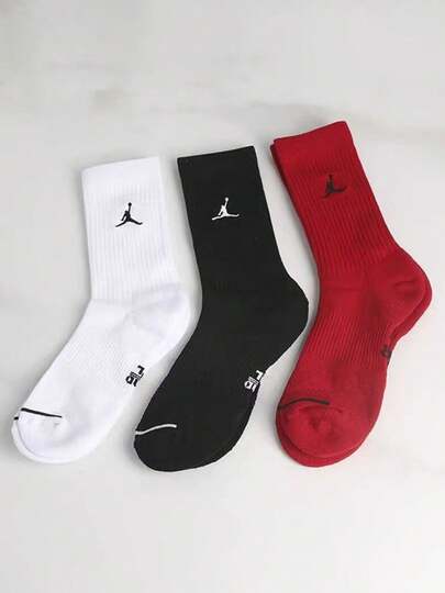 Nike Jordan Three-Pair Unisex Jumpman Logo Mid-Calf Breathable Basketball Training Socks, Mid-Calf Socks™, Suitable For Couples