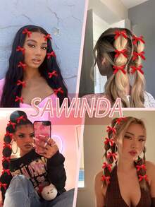 18个红色蝴蝶结发夹，时尚甜美丝绸小发夹，优雅少女发夹，Y2K芭蕾舞风格发饰，适合日常佩戴和节日礼物，头部饰品，发夹 - 紅色 - 查看 6