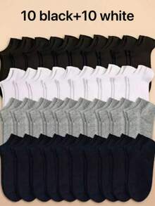 20 Pairs Women Black White Grey Ankle Socks, Fashion Minimalist Short Socks - Multicolor - View 5