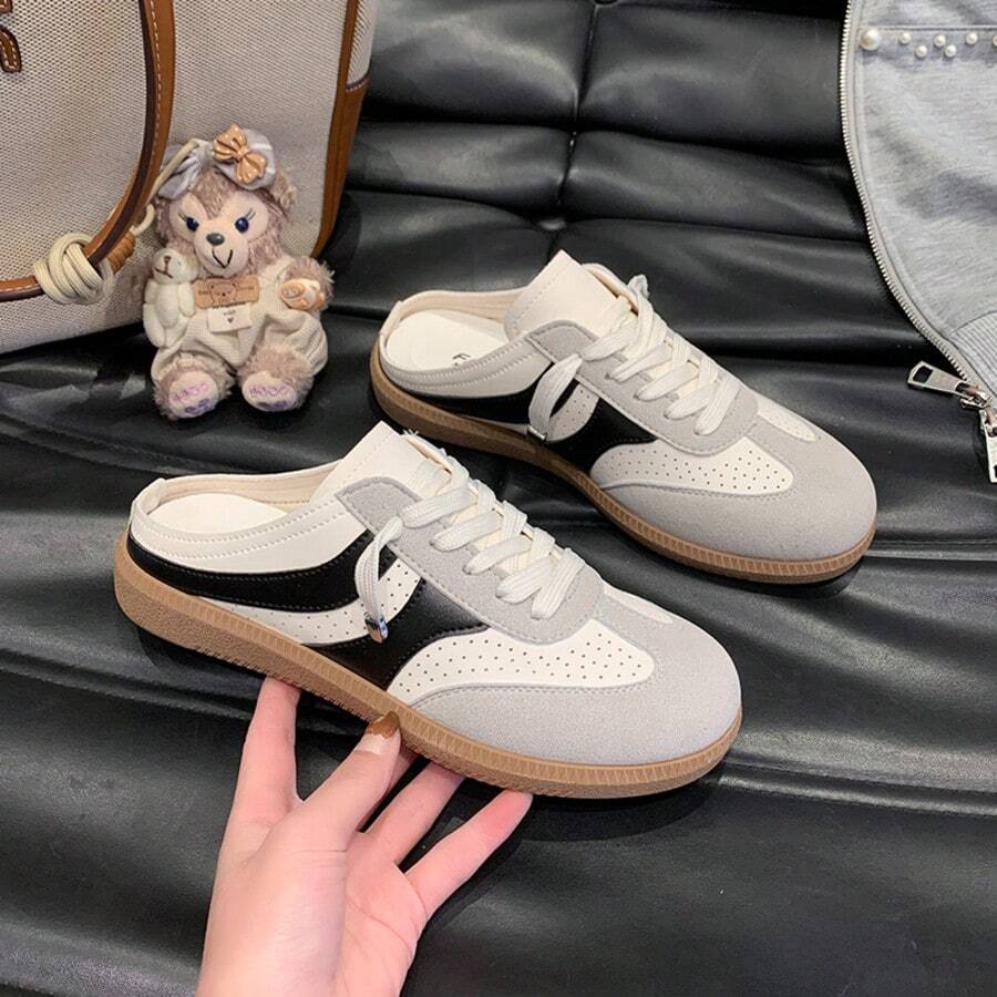Giày thể thao nữ kiểu mule cổ điển, thiết kế quai phối hai tông màu be và đen, giày casual nhẹ, thoáng khí, phù hợp cho mang hàng ngày. - màu đen - Xem 1