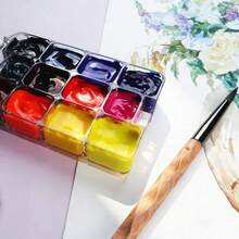 1个12/18格水彩颜料盒，便携式湿调色盘，带调色盘和硅胶垫，适用于水彩、丙烯、油画。 - 單件 - 查看 3