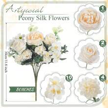 1 pezzo profumo di fiori di peonia finti, rose di seta ricamate, fiori finti adatti per decorazioni primaverili/autunnali, vasi da matrimonio, casa, ristorante, camera da letto, cucina, bagno, regalo per la festa della mamma, feste di compleanno, decorazioni da giardino - Bianco - Visualizzare 3