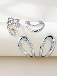 1 Set Exaggerated Geometric Bangle Bracelet Set For Women - Silver - View 2