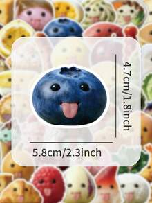 56pcs Cute Personalized Food Stickers, Shy Fruit & Dessert Stickers With Big Eyes And Tongues, Waterproof For Laptop, Notebook, Planner, Stationery, Etc. - Funny Food - View 9