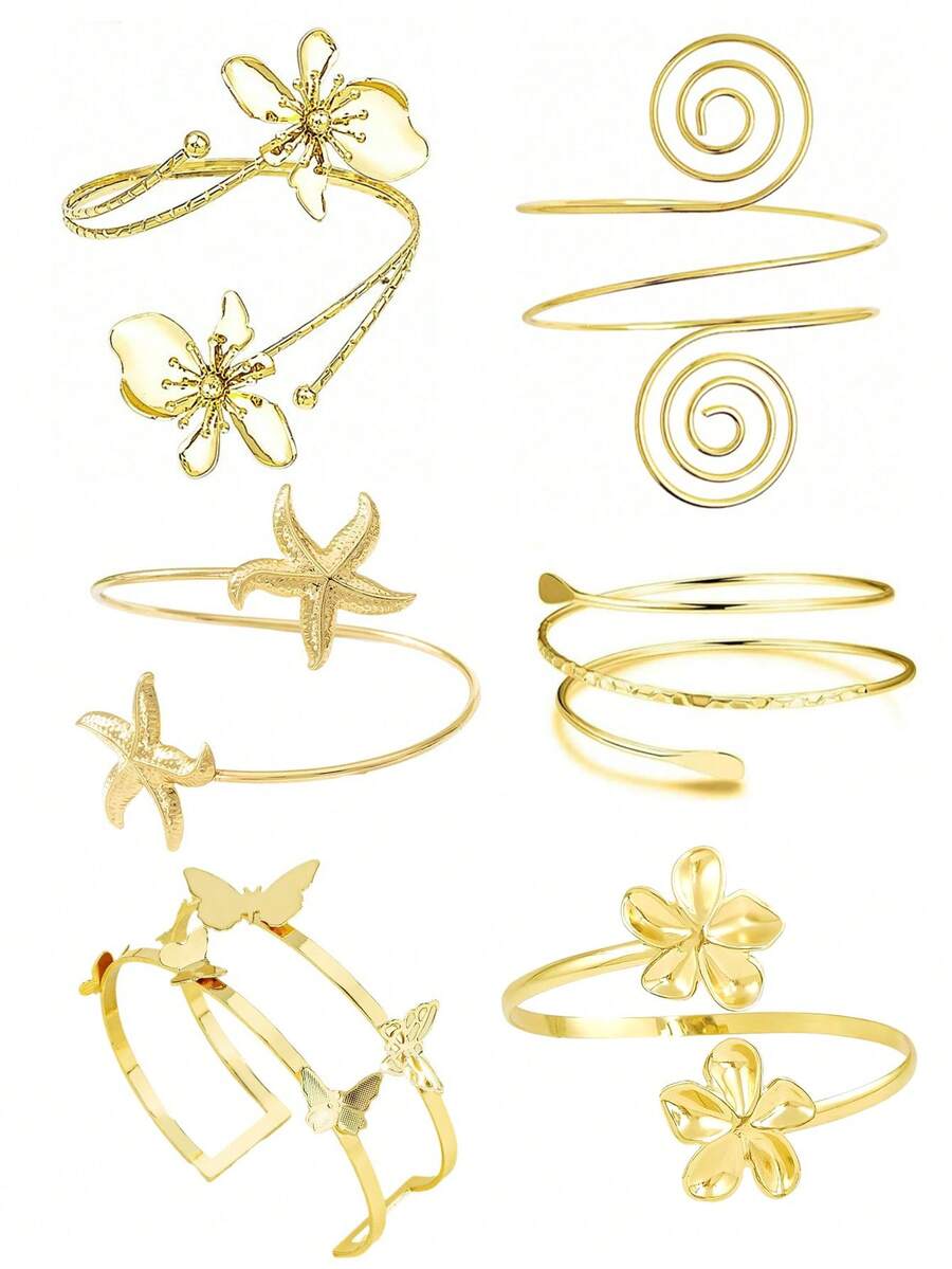 6件套简约几何海星臂环，优雅蝴蝶花朵臂环，适合派对、送礼、日常佩戴 - 6PCAT002 - 查看 1