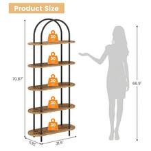 71" Arched Bookshelf, 5 Tier Freestanding Open Bookcase With Sturdy Metal Frame, Modern Display Rack And Plant Shelf For Bedroom, Living Room, Home Office - 黑色+復古色彩,五層 - 查看 2