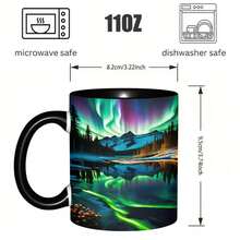 1PC, Aurora Borealis, 11 Oz Color Ceramic Mug, Vibrant Northern Lights Nature Design Print, For Home Decor, Camping, Travel, Teachers' Day, Nurse Day, Mother' Day, 250th Anniversary, Tumbler, Local Warehouse, Gifts For Men And Women, Friends. - Màu xanh lam - Xem 3