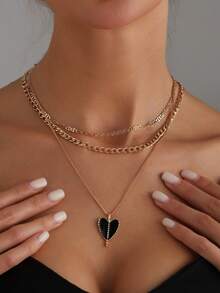 Drip Glaze Symmetric Heart Necklace, Multilayer Necklace For Women - Love - View 3