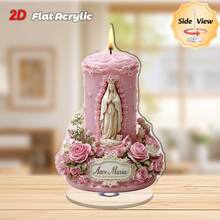 2D Flat - 1pc Religious Candle Holder - Pink & Gold Virgin Mary Statue With Floral Base, Rotating Stand, For Meditation, Home, Church, Office - Feminine Spiritual Decor, Church Decoration, Elegant Design, Decorative Figurine, Faith Gift Office Desk Desk Office Supplies Office Decor - A - View 5