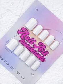 10 piezas de calcomanías cuadradas hechas a mano, estilo Y2K, nude y negro con diseño de manicura francesa, adecuadas para mujeres y niñas, gran regalo para damas - Blanco - Ver 3