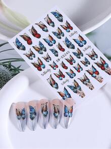 2片蓝色渐变蝴蝶3D美甲贴纸，DIY美甲装饰用品，适用于亚克力指甲，春夏款 - 彩色 - 查看 10
