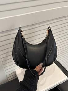 1个PU纯色拉链新月形腋下包，时尚复古单肩包，适合办公室女士，用途广泛 - 黑色 - 查看 11