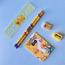 pokemon Cartoon Character Licensed Stationery Gift Set, Including Pencil, Notebook, Pencil Sharpener, Pencil Case, Ruler, Eraser, Crayons - Multicolor - View 3
