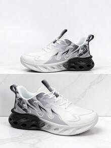Zapatillas deportivas casuales para exteriores con suela asimétrica pintada a mano, con patrón de camuflaje, transpirables y cómodas, adecuadas para adolescentes, estudiantes, todo el año - Gris - Ver 1