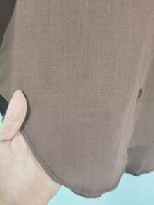 Women's Long-Sleeved Linen Shirt - Coffee Brown - View 3
