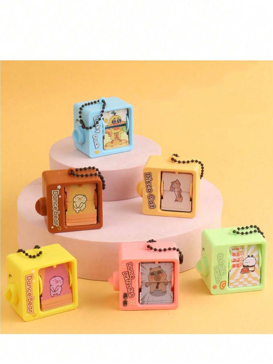 1pc Cartoon Cute Pet Flip Book Animation Keychain, Creative Card Pibara Backpack Pendant, Stress Relief Small Gift Wholesale - Multicolor - View 1