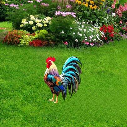 Rooster Figurine With Its Vibrant Plumage And Upright Posture Becomes A Lively Focal Point In The Garden, Adding Dynamic And Natural Elements To The Greenery. The Rooster's Characteristic Of "Crowing At Dawn" Also Imbues It With The Practical Meaning Of Awakening Vitality And Guarding The Home, Often Used To Decorate Courtyards And Balconies, Conveying A Positive And Uplifting Living Spirit. It Symbolizes Great Luck And Prosperity; The Red And Golden Feathers Represent Wealth And Affluence, The Upright Crowing Signifies Breaking Through Obstacles And Welcoming Brightness, And It Also Symbolizes Diligence, Trustworthiness, And Warding Off Evil To Invite Blessings, Making It An Auspicious Symbol Carrying Beautiful Expectations.