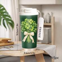 1pc/5pcs 17oz/500ml St. Patrick's Day Clover Bouquet Insulated Travel Mug With Strap - Lucky Shamrock Tumbler For Irish Celebrations, Gifts And Everyday Use - Multicolor - View 5