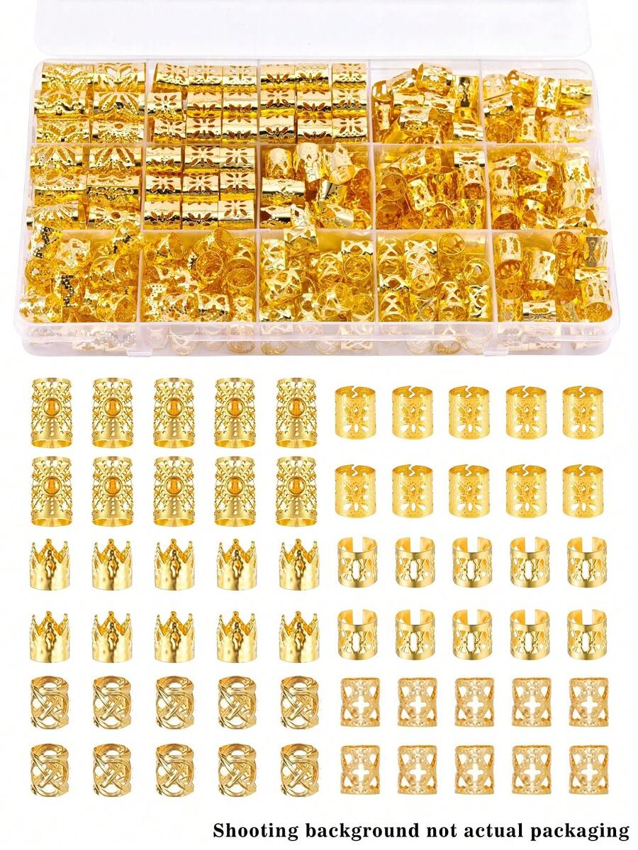 180pcs Hair Rings Collection(Shaped-Sun & Crown) - Multi-Style Adjustable Alloy Hair Cuffs, Boho Hair Jewelry For Women's Dreadlocks & Braids - Gold - View 1