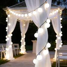 ¡Fiesta de verano estrellada! Luces de cadena solares - 20/50/100 luces LED, 3 colores (blanco cálido/blanco frío/multicolor), 8 modos, encendido/apagado automático, adecuado para eventos de celebración al aire libre! - luz blanca - Ver 6