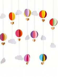 1pc 118" Cuttable Ceiling Decorative Paper Rope, Includes 9pcs 3D Cloud And Paper Balloon Decorations, Suitable For Wedding, Birthday Party, Classroom, Bedroom And Holiday Party Decoration, Summer Celebration Wall Decor, Fun Decorative Item To Create Festive Atmosphere - View 10