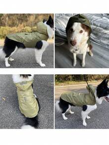 宠物雨衣，防风防水，适合小型、中型和大型犬，带帽设计。反光条纹设计，防水面料，方便穿脱。背部设有牵引绳孔，方便遛狗。 - 彩色 - 查看 8