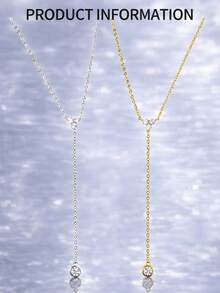 1pc 925 Sterling Silver Cubic Zirconia Inlaid Delicate Pendant Necklace, Women's Long Necklace - Necklace - View 2