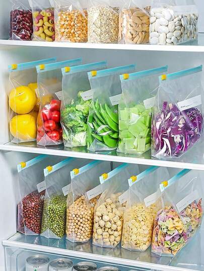 45pcs Reusable Leakproof Zipper Food Storage Bags - Clear, Durable Plastic For Freshness - Ideal For Fruits, Grains, Vegetables, Meats - Essential Kitchen Organizer With Easy Seal, Reusable Food Storage Bags