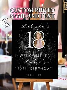 Personalized 18th Birthday Welcome Sign - Customizable Photo And Text, Includes Name, Date, Age - Elegant Black And Gold Glitter Design, Suitable For Indoor/Outdoor Adult Party Decor - Easy To Install DIY Entrance Sign For 16th Or 18th Birthday Celebration - Multicolor 5 - View 2