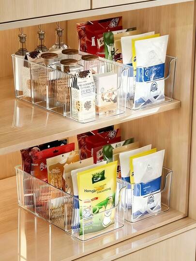 Çok Fonksiyonlu Baharat Bölme Kutusu | Kalınlaştırılmış PP Mutfak Dolabı Saklama Rafı, Şeffaf Çift Kulplu Dik Saklama Kutusu, Buzdolabı ve Masa Üstü Kullanımına Uygun